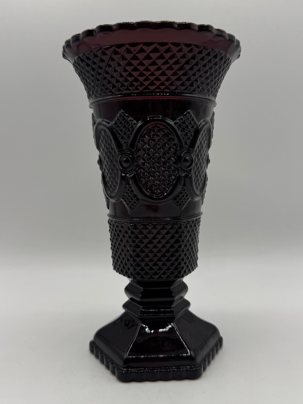 Vintage Avon Cape Cod Ruby Red Glass Pedestal Vase